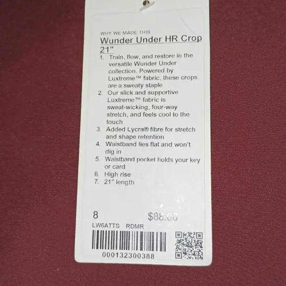 Lululemon Athletica Wunder Under HR Crop Leggings 21" in Red Merlot Size 8 - Picture 10 of 10